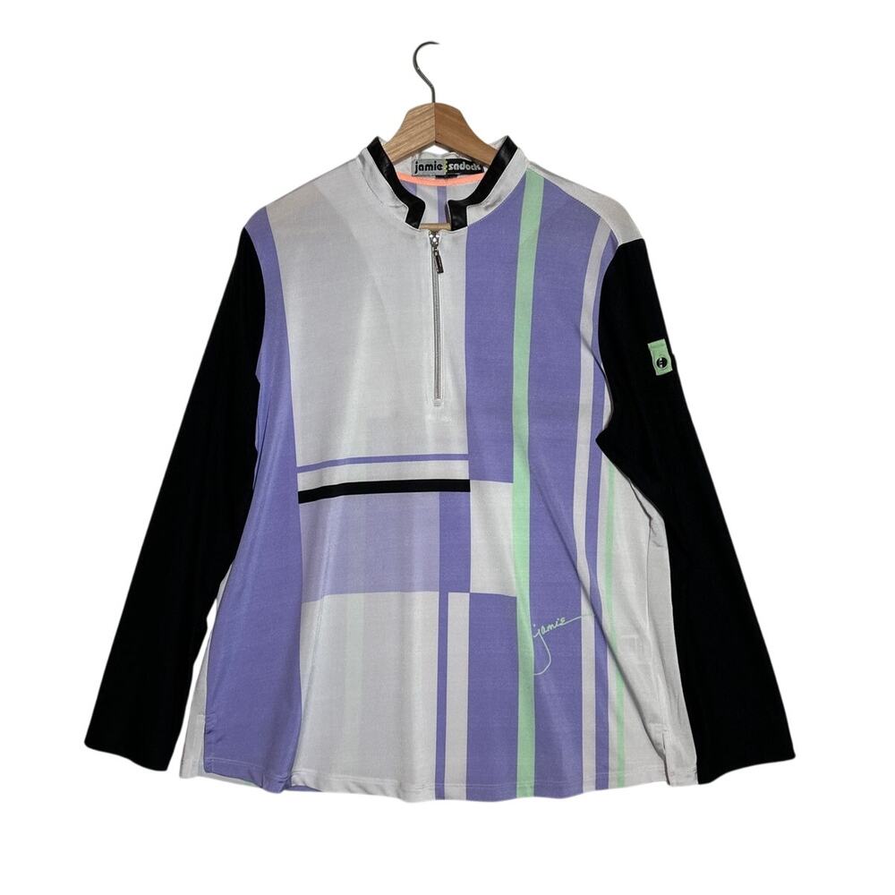 Jamie Sadock Long Sleeve Golf 1/4 Zip Performance Top Sz XL Purple Black White